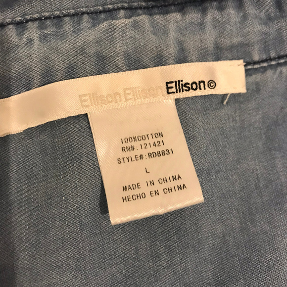 Ellison Light Wash Embroidered Western Button Up L - Picture 8 of 8